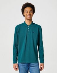 WRANGLER MĘSKA KOSZULKA WRANGLER LS POLO DEEP TEAL 112355058. Koszulki polo męskie Wrangler, m, bez wzorów, bez ramiączek. Za 89.99 zł.