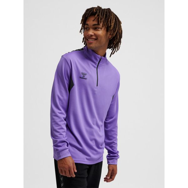 Bluza dresowa 1/2 zip Hummel Authentic. Fioletowe bluzy sportowe męskie Hummel, bez wzorów, z dresówki, bez kaptura, na fitness i siłownię. Za 236.50 zł.