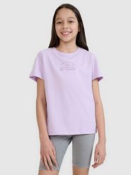 4F T-shirt regular z nadrukiem dziewczęcy - fioletowy 152 (11-12 lat). Fioletowe t-shirty i topy dla dziewczynek 4f, bez wzorów, z bawełny, bez ramiączek. W wyprzedaży za 29.99 zł.