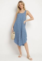 Niebieska Rozkloszowana Sukienka z Bawełny w Abstrakcyjny Wzór Ronive. Niebieskie sukienki damskie Born2be, na co dzień, l, bez wzorów, z bawełny, eleganckie, bez kołnierzyka, bez ramiączek, midi, rozkloszowane. Za 39.99 zł.