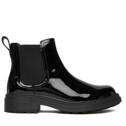 Sztyblety Clarks. Czarne botki damskie Clarks, bez obcasa, na płaskiej podeszwie, bez zapięcia. Za 479.99 zł.