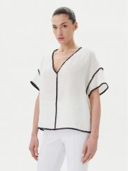 ICONA Bluzka RP5LE004 Biały Relaxed Fit. Białe bluzki damskie ICONA, bez wzorów, ze lnu, bez kołnierzyka, bez ramiączek. Za 389.99 zł.