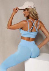 Niebieski Elastyczny Komplet Fitness Usztywniany Biustonosz i Legginsy z Gumką Orbinra. Niebieskie legginsy damskie Renee, m, bez wzorów, na fitness i siłownię. Za 69.99 zł.
