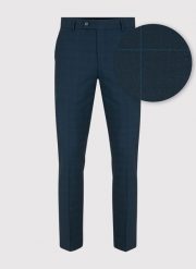 PAKO LORENTE – Granatowe spodnie w delikatną niebieską kratkę P23SF-6G-003-G-S. Niebieskie eleganckie spodnie męskie Pako Lorente, s, bez wzorów, z elastanu. Za 399.99 zł.