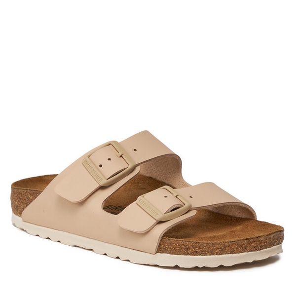 Klapki Birkenstock. Brązowe klapki damskie Birkenstock, bez wzorów, bez obcasa. Za 341.99 zł.