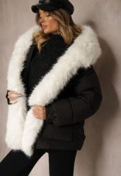 Czarna Kurtka Pikowana z Kapturem i Odpinanymi Futerkowymi Wstawkami Izafera. Czarne kurtki damskie Renee, l, bez wzorów, z jeansu, z kapturem. Za 329.99 zł.