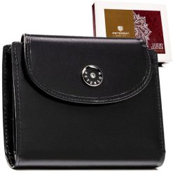 Portfel damski ze skóry naturalnej w czarnym kolorze zamykany na zatrzask - Peterson. Czarne portfele damskie Peterson, bez wzorów, ze skóry. Za 99.00 zł.