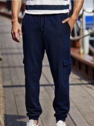 Spodnie jogger cargo - granatowy. Niebieskie spodnie materiałowe męskie Sinsay, l, bez wzorów. Za 79.99 zł.