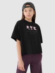 4F Crop top oversize z nadrukiem dziewczęcy - czarny 122 (6-7 lat). Czarne t-shirty i topy dla dziewczynek 4f, bez wzorów, z bawełny, bez ramiączek. W wyprzedaży za 19.99 zł.