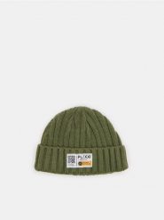 Czapka beanie - zielony. Zielone czapki i kapelusze męskie Sinsay, z aplikacjami, prążkowane. Za 29.99 zł.