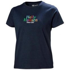 Koszulka sportowa damska Helly Hansen Core Graphic. Niebieskie koszulki sportowe damskie Helly Hansen, bez wzorów, z bawełny, bez kołnierzyka, bez ramiączek, trekkingowe. Za 252.00 zł.