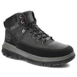 Trekkingi męskie Big Star, z trwałej skóry ekologicznej i materiału tekstylnego sznurowane z grubą podeszwą, czarne, KK174120. Czarne botki męskie Big Star, bez wzorów, ze skóry ekologicznej, retro, za kostkę, bez zapięcia. Za 220.99 zł.