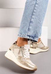 Złote Sneakersy Parthadia. Żółte obuwie sportowe damskie Born2be, bez wzorów. Za 109.99 zł.