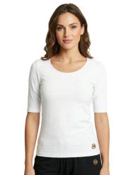 Elegancki damski T-shirt z rękawem 3/4. Białe t-shirty damskie LEONE 1947 APPAREL, s, bez wzorów, z jeansu, eleganckie, bez kołnierzyka. Za 235.76 zł.