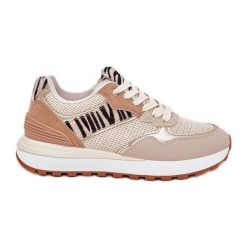 Buty Sportowe Damskie Na Platformie Zebra Beżowe beżowy. Brązowe obuwie sportowe damskie bez wzorów, ze skóry. Za 170.48 zł.