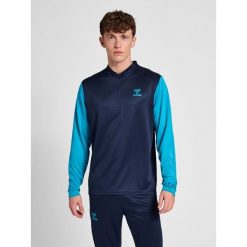 Półzapinana bluza dresowa Hummel On-Grid. Niebieskie bluzy męskie Hummel, bez wzorów, z dresówki, bez kaptura, do piłki nożnej. Za 191.00 zł.