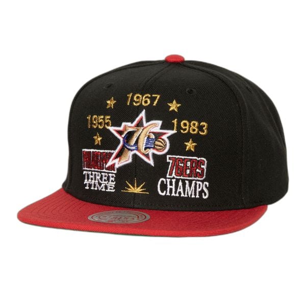 Czapka typu snapback Mitchell & Ness Champ Is Here Philadelphia 76ers. Czarne czapki i kapelusze męskie Mitchell & Ness, bez wzorów. Za 214.50 zł.