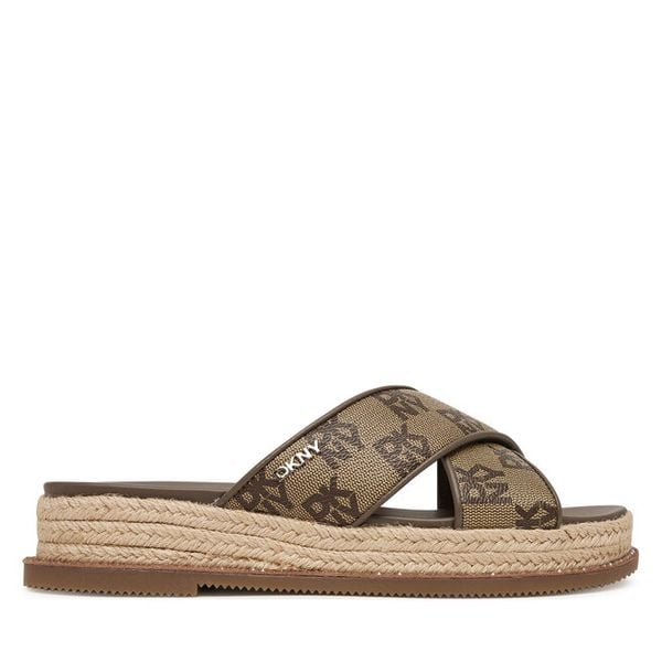 Klapki DKNY. Brązowe klapki damskie DKNY, bez wzorów, bez obcasa. Za 328.99 zł.