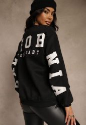 Czarna Bluza Ocieplana z Bawełną Ozdobiona Napisem Fezurra. Czarne bluzy damskie Renee, l, bez wzorów, z bawełny, bez kaptura. Za 64.99 zł.