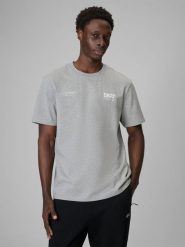 4F T-shirt regular z nadrukiem męski - szary XL. Szare t-shirty męskie 4f, m, bez wzorów, z bawełny, biznesowe, bez kołnierzyka. Za 79.99 zł.