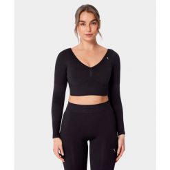 Bezszwowy longsleeve sportowy z wycięciem Carpatree Eris. Czarne obuwie sportowe damskie Carpatree, bez wzorów, na fitness i siłownię. W wyprzedaży za 118.99 zł.