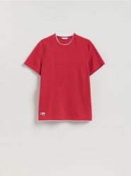 Strukturalny t-shirt regular - czerwony. Czerwone t-shirty męskie Reserved, l, bez wzorów, z bawełny, bez kołnierzyka. Za 79.99 zł.