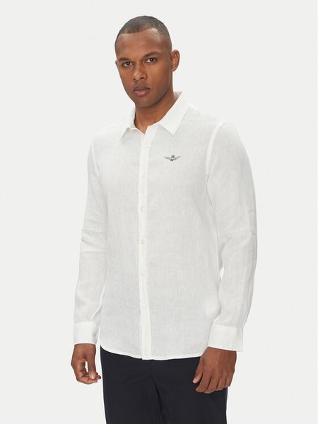 Aeronautica Militare Koszula 251CA1239CT3089 Biały Regular Fit. Białe koszule męskie Aeronautica Militare, l, bez wzorów, ze lnu, bez kołnierzyka, bez ramiączek. Za 309.99 zł.