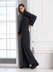 Spodnie wide leg - szary. Szare spodnie materiałowe damskie Sinsay, l, bez wzorów, z bawełny. Za 59.99 zł.