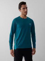 4F Longsleeve do biegania szybkoschnący męski - turkusowy XL. Niebieskie koszulki sportowe męskie 4f, l, bez wzorów, bez kołnierzyka, bez ramiączek, do biegania. Za 149.99 zł.