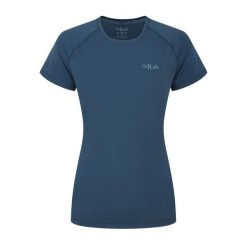 Koszulka sportowa damska Rab Women's Sonic Tee z krótkim rękawem. Niebieskie koszulki sportowe damskie RAB, s, bez wzorów, bez kołnierzyka, bez ramiączek. Za 159.99 zł.
