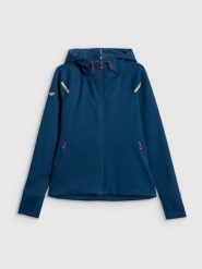 4F Bluza dresowa slim z kapturem damska - turkusowa L. Niebieskie bluzy damskie 4f, l, bez wzorów, z dresówki, z kapturem. Za 199.99 zł.