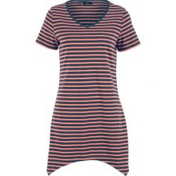 Shirt z dłuższymi bokami, krótki rękaw bonprix łososiowo-ciemnoniebieski w paski. Bluzki damskie bonprix. Za 49.99 zł.