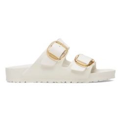 BIRKENSTOCK Arizona Big Buckle EVA Eggshell Klapki damskie. Białe klapki damskie Birkenstock, bez wzorów, z materiału, eleganckie, bez obcasa. Za 269.99 zł.