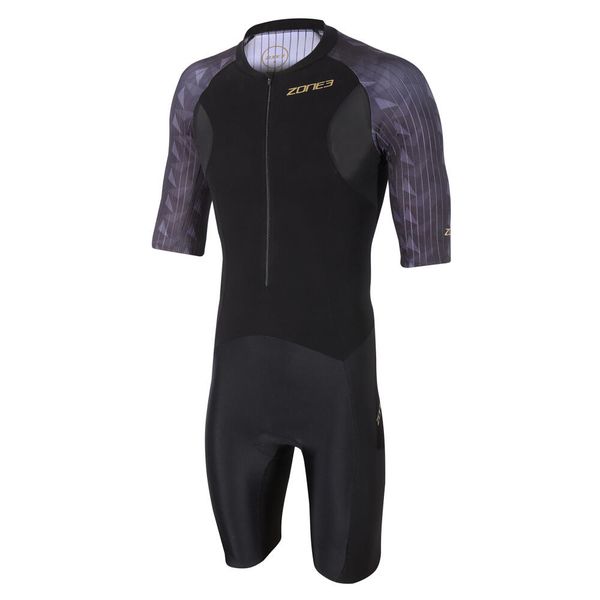 Kombinezon triathlonowy męski ZONE3 Lava Short Sleeve Trisuit. Czarne buty sportowe męskie ZONE3, bez zapięcia, rowerowe. Za 1,099.00 zł.