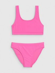 4F Kostium kąpielowy dwuczęściowy dziewczęcy - różowy 158/164 (12-14 lat). Czerwone stroje kąpielowe dla dziewczynek 4f, bez wzorów, z dzianiny. Za 69.99 zł.