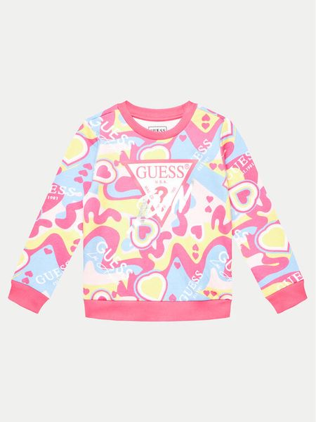 Guess Bluza K4YQ05 KA6R3 Kolorowy Regular Fit. Bluzy dla dziewczynek Guess, z aplikacjami, z bawełny, bez ramiączek, bez kaptura. Za 99.99 zł.