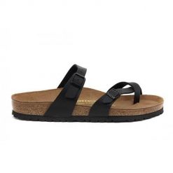 Klapki damskie Birkenstock 071791. Czarne klapki damskie Birkenstock, bez wzorów, z materiału, eleganckie, bez obcasa. Za 685.00 zł.