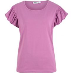 Shirt z falbanami w rękawach bonprix matowy jeżynowy. Bluzki damskie bonprix. Za 34.99 zł.