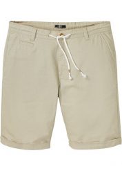 Bermudy Regular Fit z materiału z domieszką lnu. Niebieskie spodnie materiałowe męskie bonprix, m, bez wzorów. Za 127.99 zł.