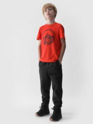 4F Spodnie casual joggery chłopięce - czarne 140 (9-10 lat). Czarne spodnie materiałowe dla chłopców 4f, bez wzorów, z bawełny. W wyprzedaży za 39.99 zł.