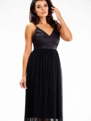 Sukienka Model A624 Black - awama. Czarne sukienki damskie Awama, l, bez wzorów, z elastanu, bez kołnierzyka, plus size, bez ramiączek, midi, dopasowane. Za 468.08 zł.