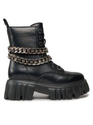 Buffalo Trzewiki Lion Lace Up T-Chain 1622367 Czarny. Czarne botki damskie Buffalo, ze skóry, bez obcasa, na płaskiej podeszwie, bez zapięcia. Za 679.99 zł.