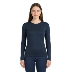 Koszulka z długim rękawem damska 100% wełny merynosów - Bjork 210. Niebieskie bluzy sportowe damskie FJORK MERINO, xl, bez wzorów, z wełny, bez kołnierzyka, bez ramiączek, narciarskie. Za 519.00 zł.