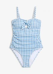 Kostium kąpielowy bandeau z małą kokardką. Niebieskie kostiumy jednoczęściowe damskie bonprix, bez wzorów. Za 137.99 zł.