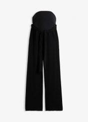 Wygodne spodnie ciążowe z wiskozowej krepy o kroju loose fit. Czarne spodnie materiałowe damskie bonprix, bez wzorów, z tkaniny. Za 144.99 zł.
