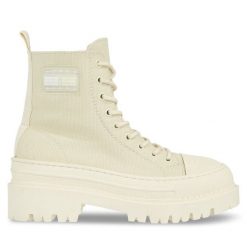 Trzewiki Tommy Hilfiger. Brązowe botki damskie Tommy Hilfiger, bez obcasa, na płaskiej podeszwie, bez zapięcia. Za 449.99 zł.