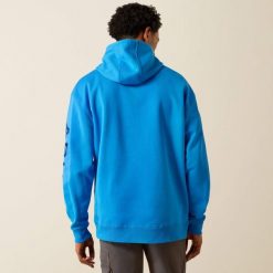 Bluza z kapturem Ariat Rebar Graphic. Niebieskie bluzy sportowe męskie Ariat, bez wzorów, z kapturem, do jazdy konnej. Za 344.00 zł.