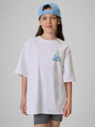 T-shirt loose z nadrukiem dziewczęcy 4F 4FJRSS26TTSHF3980. Białe t-shirty i topy dla dziewczynek 4f, bez wzorów, z bawełny, bez ramiączek. Za 34.99 zł.