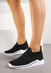 Czarne Buty Sportowe z Cyrkoniami przed Kostkę z Elastyczną Cholewką Telanissea. Czarne obuwie sportowe damskie Born2be, bez wzorów, z jeansu. Za 69.99 zł.
