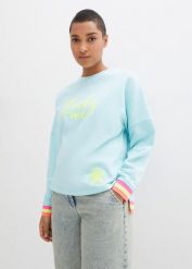 Bawełniana bluza oversize z kolorowym ściągaczem i mankietami z czystej bawełny. Niebieskie bluzy damskie bonprix, bez wzorów, z bawełny, bez kaptura. Za 134.99 zł.
